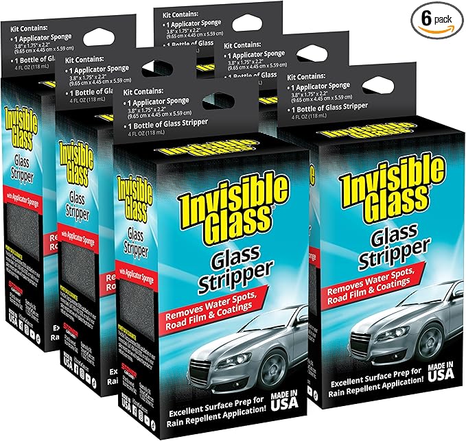 Invisible Glass 91411-6PK Glass Stripper – Hard Water Spot Remover – Strips Coatings, Waxes, Oils & Road Film – Preps Windshields for Rain Repellent & Ceramic Coating – 4 Fl Oz (Pack of 6)