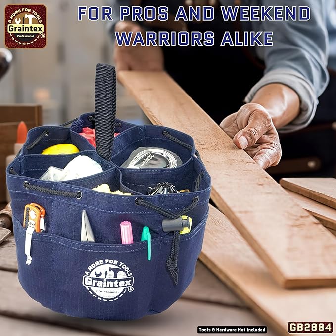Graintex 18 Pockets Grab Bag Rip-stop Canvas Drawstring Closure, Small Part Organizer Pouch, Small Tools, Screws, Parts, Parachute Tool Bag for Efficient Storage - Navy Blue