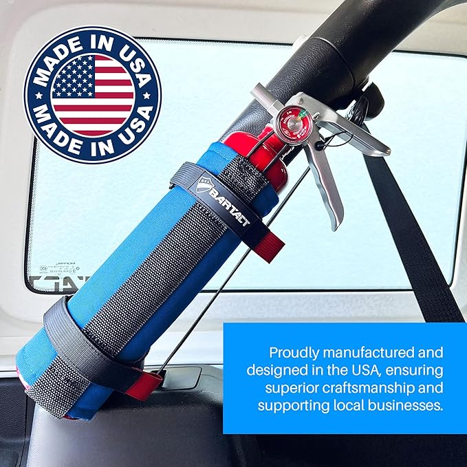 Bartact - 2.5 lb Roll Bar Fire Extinguisher Mount for Vehicle Holder, Adjustable Fire Extinguisher Holder Mount, US Made Universal Vehicle Fire Extinguisher Holder Fits All Roll Bars (Blue)