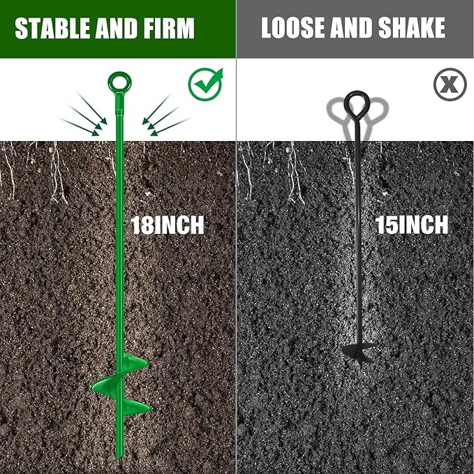 Chumia 12 Pcs 18 Inch Ground Anchor Spiral Blade Heavy Duty Earth Anchors Swing Set Metal Shed Kit for Garden Securing Trees Tents Trampoline Canopies Shelters (Green)