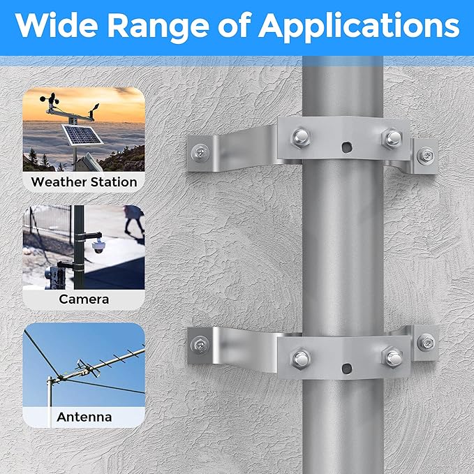 2 PACK Wall Mount Pair for TV Antenna Mast Brackets,Heavy Duty 3" Antenna Wall Mount bracket for Weather Station and Amateur Antenna,Antenna Mast Mount Bracket,Adjustable Antenna Mast Mount Up to 2.5”