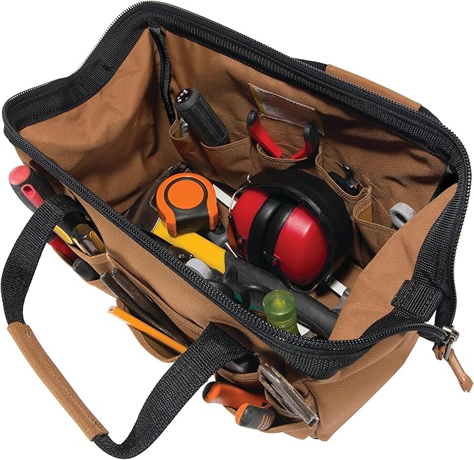 Carhartt Onsite Tool Bag, Durable Water-Resistant, Tool Storage Bag, Heavyweight, 14-Inch 26 Pocket, Carhartt Brown