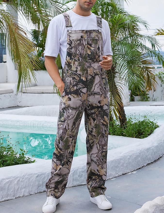 Camo Bibs Overalls for Men Adjustable Straps Work Utility Coveralls Camouflage Jumpsuit