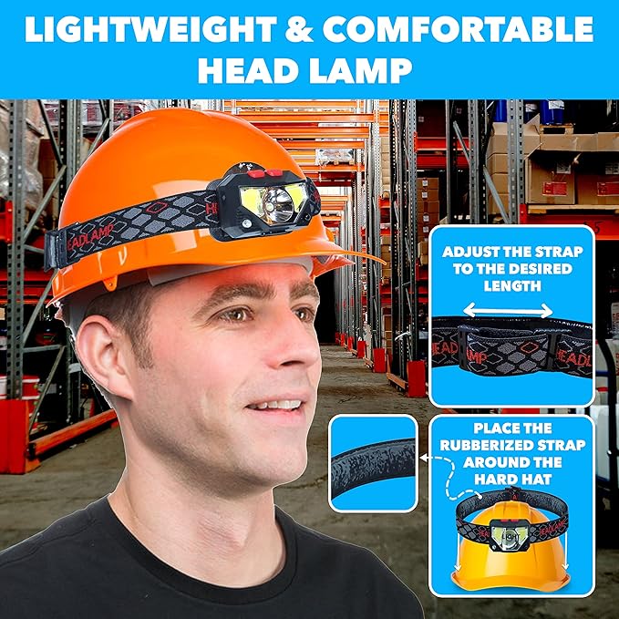 Skywin Hard Hat Light, Headlamp Rechargeable, 3 Pack Lightweight USB, XPG+COB 3 LED 200 Lumen Camping Helmet Light for Adults with Red Light IP44 Waterproof (Hard Hat Not Incl)