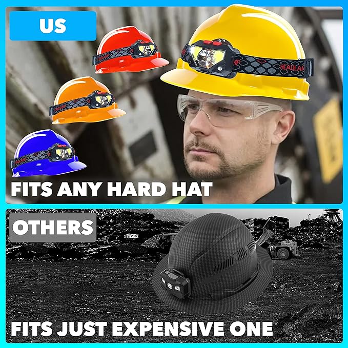 Skywin Hard Hat Light, Headlamp Rechargeable,2 Pack Lightweight USB, XPG+COB 3 LED 200 Lumen Camping Helmet Light for Adults with Red Light IP44 Waterproof (Hard Hat Not Incl)