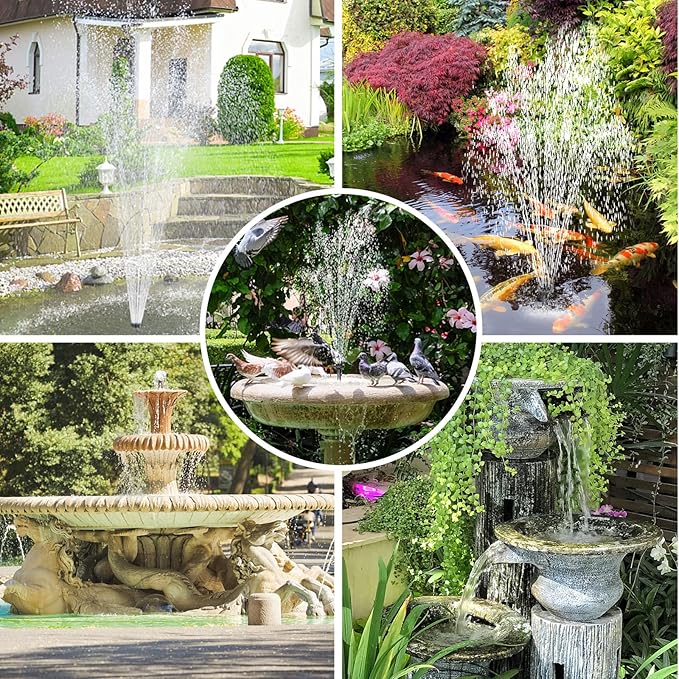 Solar Pond Pump, 15W Solar Fountain Pump with 190GPH Flow & 4 Spray Styles, 16.5Ft Extendable Power Cord, Debris Barrier Bag for Outdoor Fountain, Ponds, Fish Tank, Waterfall, Garden Water Features