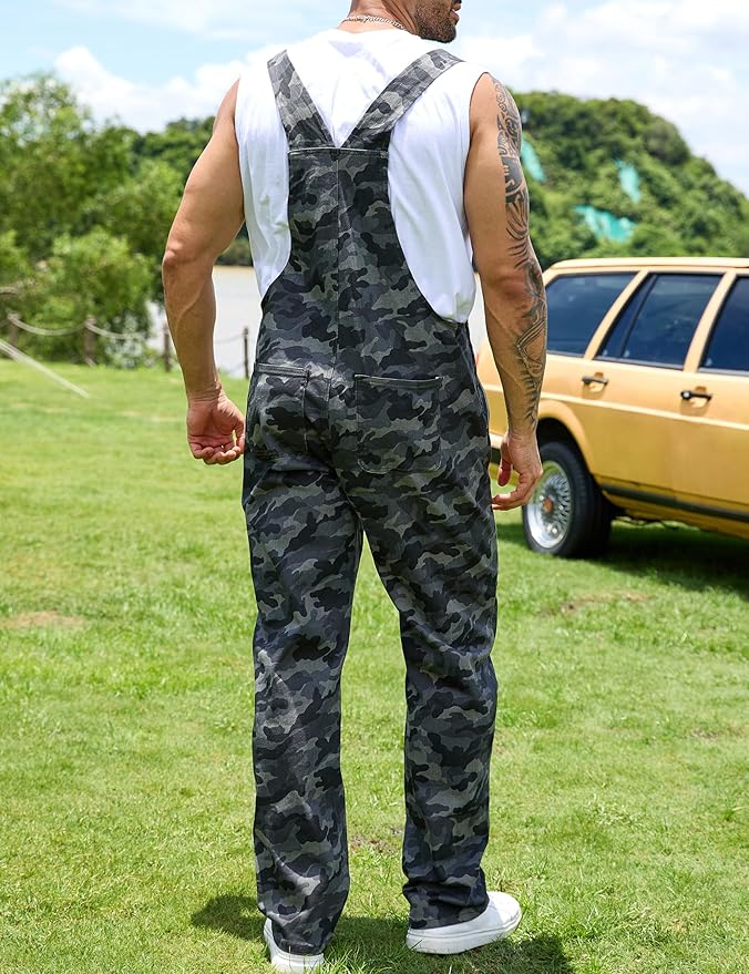 Camo Bibs Overalls for Men Adjustable Straps Work Utility Coveralls Camouflage Jumpsuit