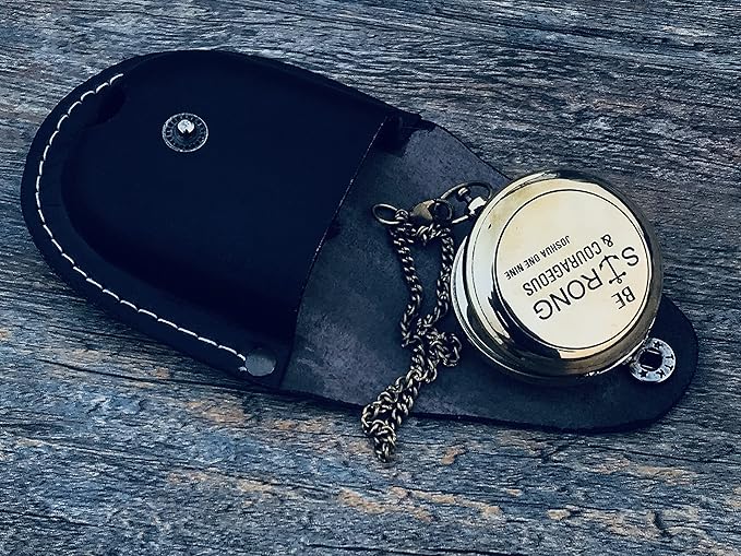 Brass Antique Sundial Compass with Leather Case | Push Button 5 Cm Dia Antique Finish Vantage Compass with Long Chain | Birthday Gift, Baptism Compass