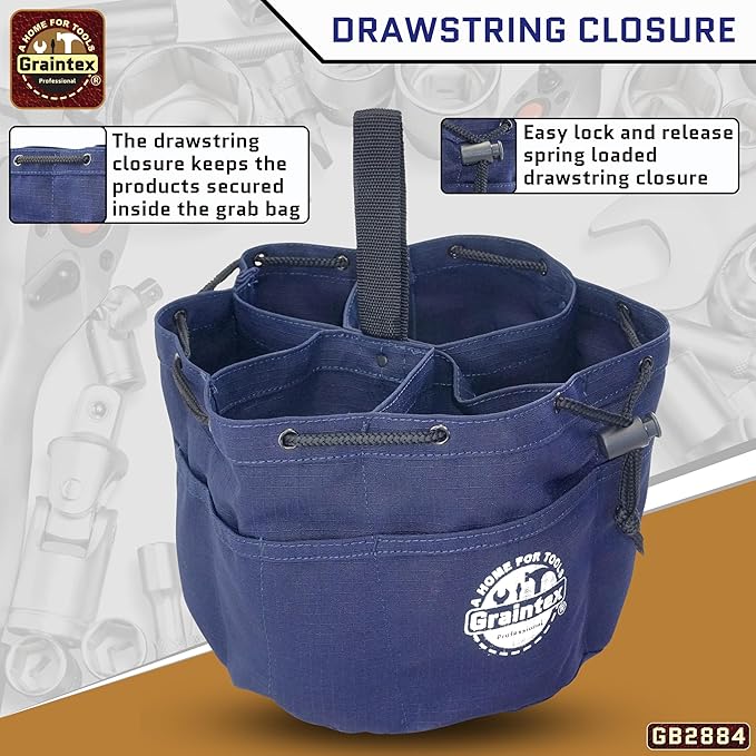 Graintex 18 Pockets Grab Bag Rip-stop Canvas Drawstring Closure, Small Part Organizer Pouch, Small Tools, Screws, Parts, Parachute Tool Bag for Efficient Storage - Navy Blue