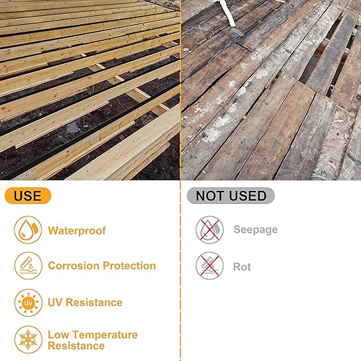 Joist Tape for Decking 2'' X 50', 8 Rolls Weatherproof Butyl Tape for Wood Decks Beams Roof, Flashing Tape Anti-Corrosion Weather Resistant Black Deck Joist Tape Outdoor Patio Repair