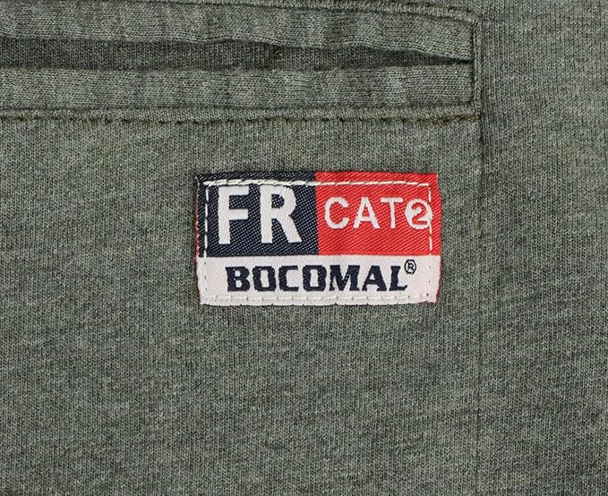 BOCOMAL FR Shirts for Summer Breathable Vented Design 6oz Heather Jersey Flame Resistant Long Sleeve Crew T Shirt