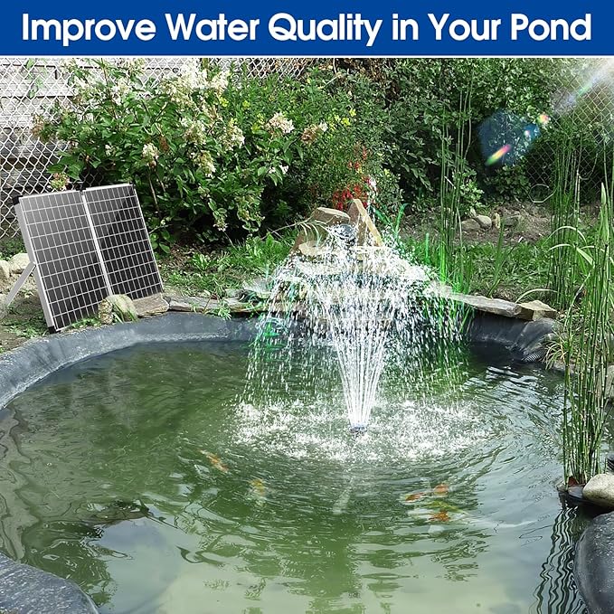 Antfraer 55W Solar Pond Filter with Water Pump, Solar Pond Filter Box with with 580GPH Pump & Fountain Kit & 6.6FT PVC Tubing for Outdoor Ponds Gardens Fountains Waterfalls Water Features