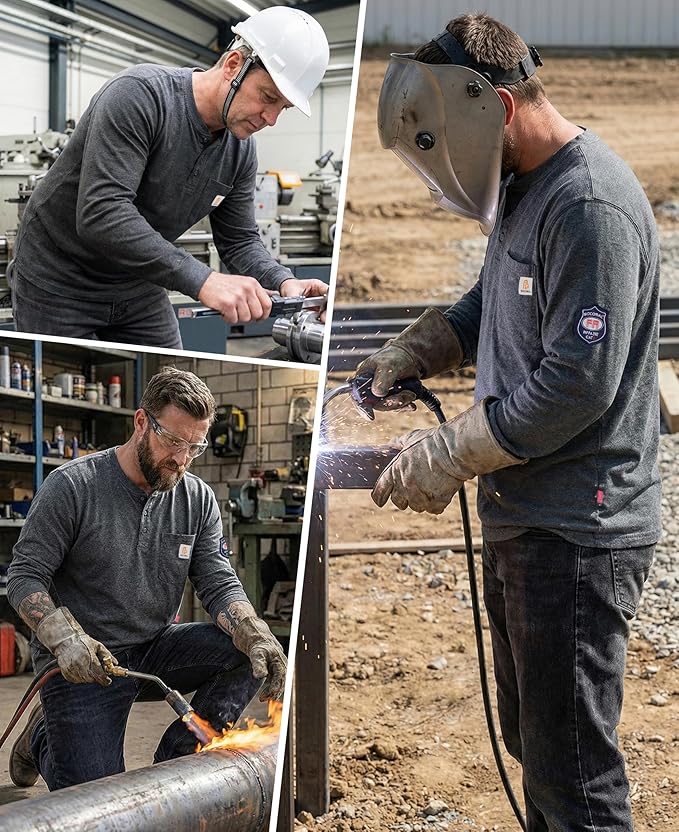 BOCOMAL FR Shirts Henley 7oz Midweight Fire Resistant Clothing NFPA2112 CAT2 Men's Flame Retardant Work Shirt