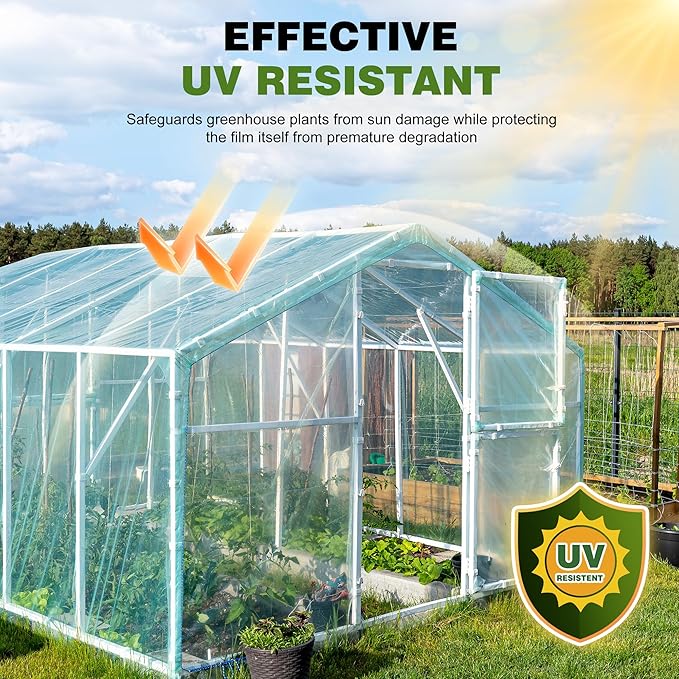 Plastic Sheeting 6 Mil, 8x25 FT, Heavy Duty, Greenhouse Plastic Polyethylene Film, UV Resistant, Tear-Proof, for Garden, Agriculture, Painting, Floor Protection