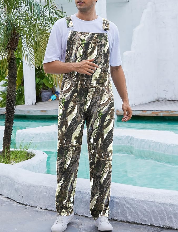 Camo Bibs Overalls for Men Adjustable Straps Work Utility Coveralls Camouflage Jumpsuit