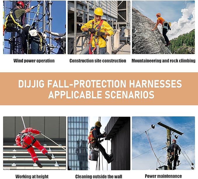 Fall Protection Safety Harnesses Full Body Roofing Construction Harness 5 Point Adjustment Harness Padded Black OSHA/ANSI COMPLIANT