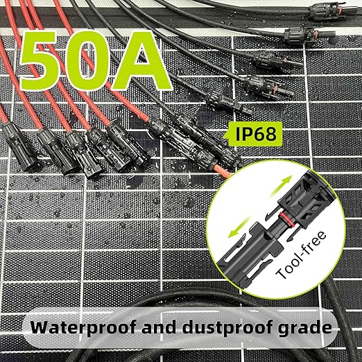 Solar Connectors for 6 Solar Panels,Tool-Free Solar Panel Connectors, 3.3 Ft Solar Splitter, Waterproof 2 to 12 Y Branch Parallel Adapter for Solar Extension Cable