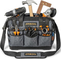 Arbon Electrician Tool Bag – Heavy Duty Organizer with 34 Pockets, Large Storage for Men, 5-Layer Reinforced Walls, Metal Frame, Hard Molded Base, Water Resistant Polyester PP Plastic, Grey, 52+ lb