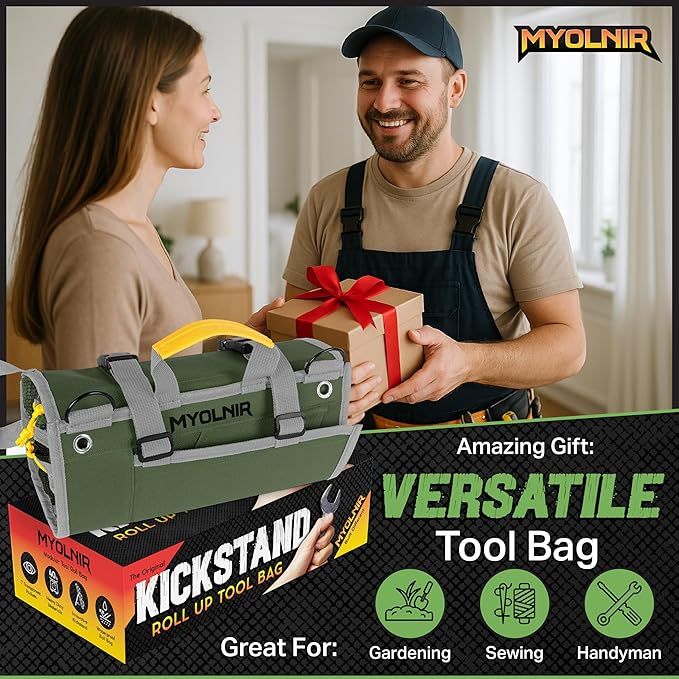 Roll Up Tool Bag Organizer With Kickstand - Compact Heavy Duty Motorcycle Tool Roll Bag Organizer - Portable Rollup Toolbag With Magnetic Panels & Transparent Pockets - Mechanic & Electrician