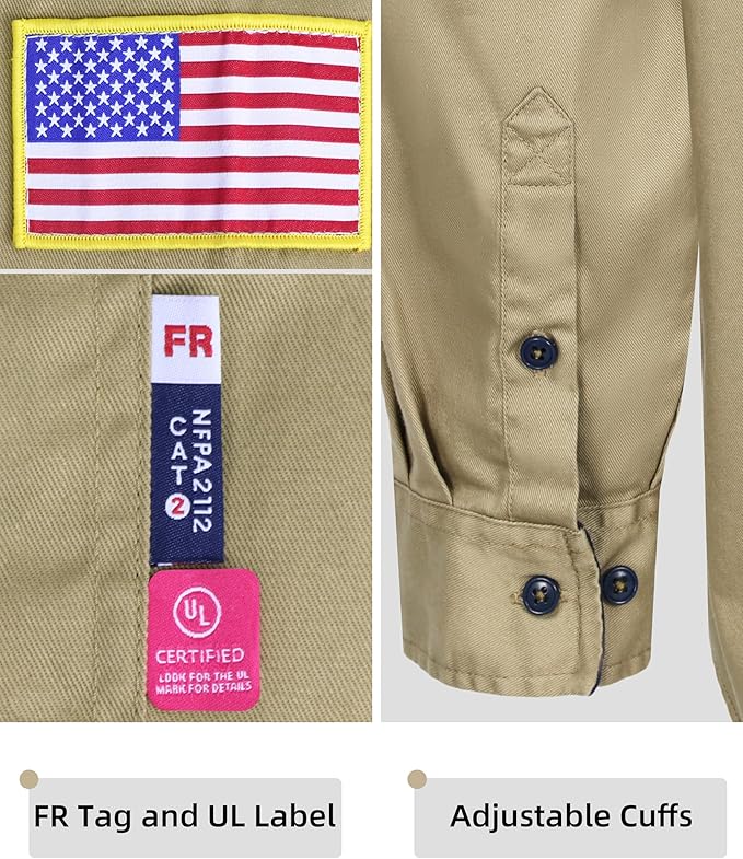 BOCOMAL FR Shirts for Men Flame Resistant Light Weight NFPA2112 Fire Retardant Welding Shirt Water & Oil Repellent Finish
