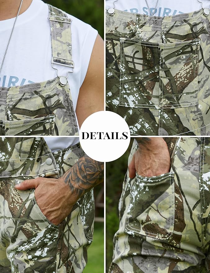 Camo Bibs Overalls for Men Adjustable Straps Work Utility Coveralls Camouflage Jumpsuit