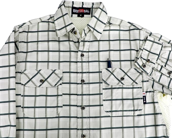 BOCOMAL FR Shirt for Summer Lightweight Vented Mesh Back and Underarm Breathable Flame Resistant Welding Button Down Shirts