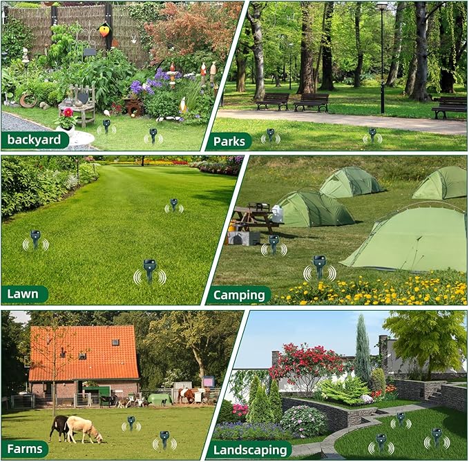 Mole Repellent Solar Powered, 8 Pack Snake & Skunk Repellent for Yard, IP 65 Waterproof Ultrasonic Deterrent Stakes, Get Rid for Rabbit, Gopher, Vole, Chipmunk, Deer, Groundhog for Lawns Garden