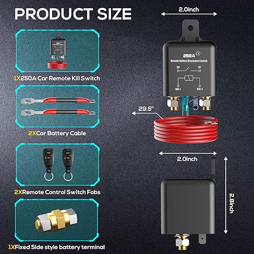 Side Post Remote Battery Disconnect Switch 12v, 250A, Upgrade Prevent Battery Drain, Easy Installation, Secure Protection for Cars, RVs, Boats, and More