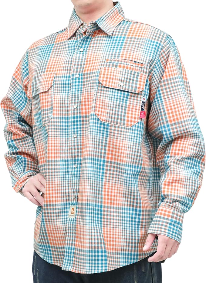 BOCOMAL FR Shirts for Men Snaps Down 7.5oz Water Repellent Fire Resistant Welding Jackets-NFPA2112 CAT2