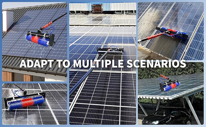 Solar Panel Cleaning Roller Brush, 18FT Adjustable Window Cleaning Brush and Pole, Automatic Solar Panel Brush, Rolling Cleaning Brush, Wash Brush with Lithium Battery and Power Converter