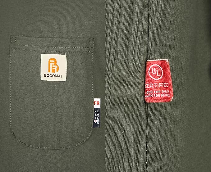 BOCOMAL FR Shirts 6oz Lightweight Flame Resistant Long Sleeve Henley Shirt Fire Retardant Workwear NFPA2112 CAT2
