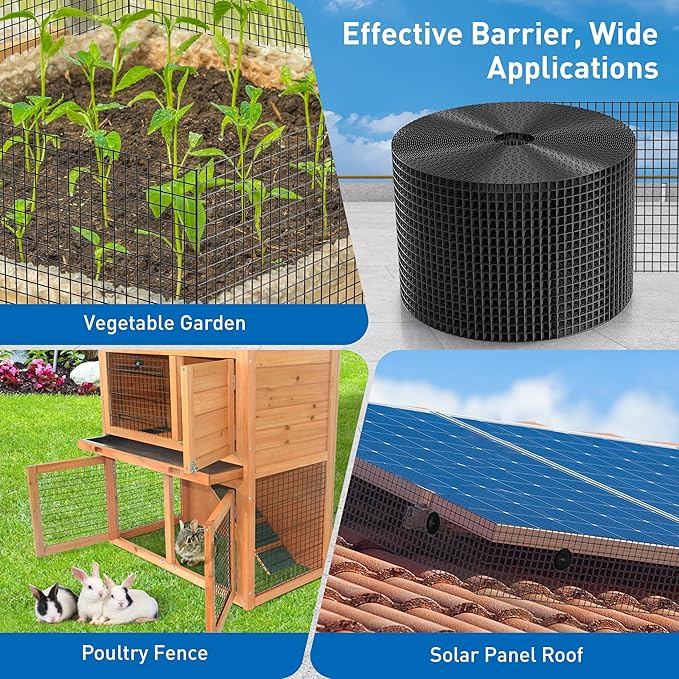 8inch x 100ft Solar Panel Bird Guard, Critter Guard for Solar Panels with 100 Pcs Stainless Steel Fasteners, Removable PVC Coated Pigeon Netting Wire for Squirrel, Bird, Critters Proofing