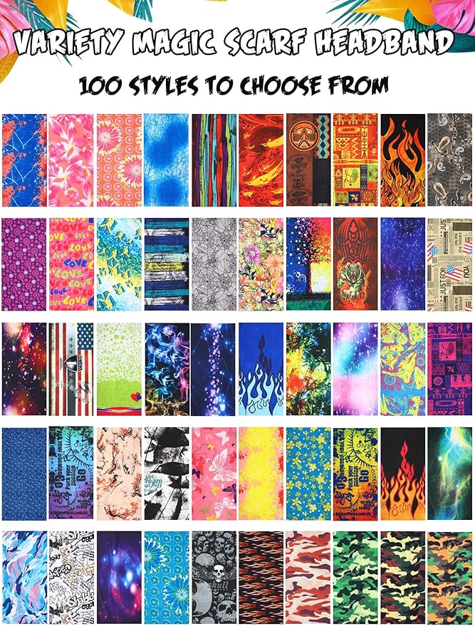 100 Pcs Bulk Neck Gaiters for Men Women Balaclava UV Face Mask Headband Face Covering Neck Tube Scarf Outdoor,100 Style