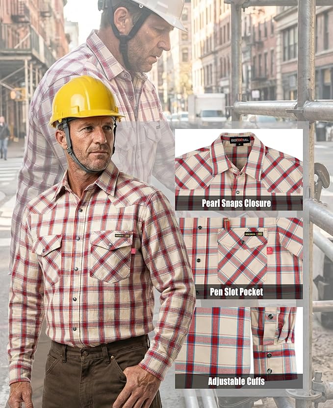 BOCOMAL FR Shirts Flame Resistant 100% C NFPA2112 7.5oz Men's Fire Retardant Welding Shirt