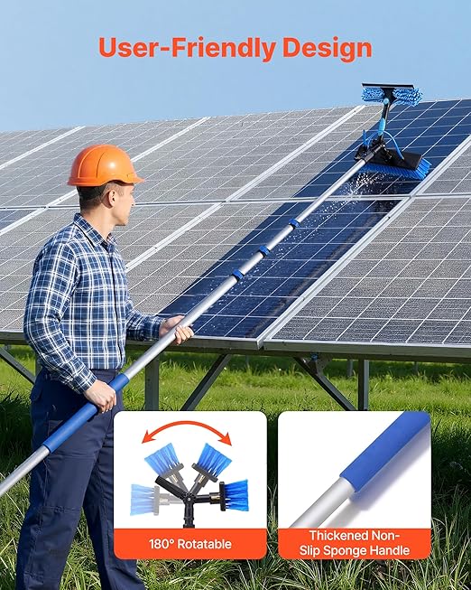 VEVOR Solar Panel Cleaning Kit, 20 ft, Water Fed Pole Kit with Cleaning Brush, Soap Dispenser, Extendable Aluminum Telescopic Pole, 180° Rotatable Brush Head, for Roof Mounted Solar Panels, Windows