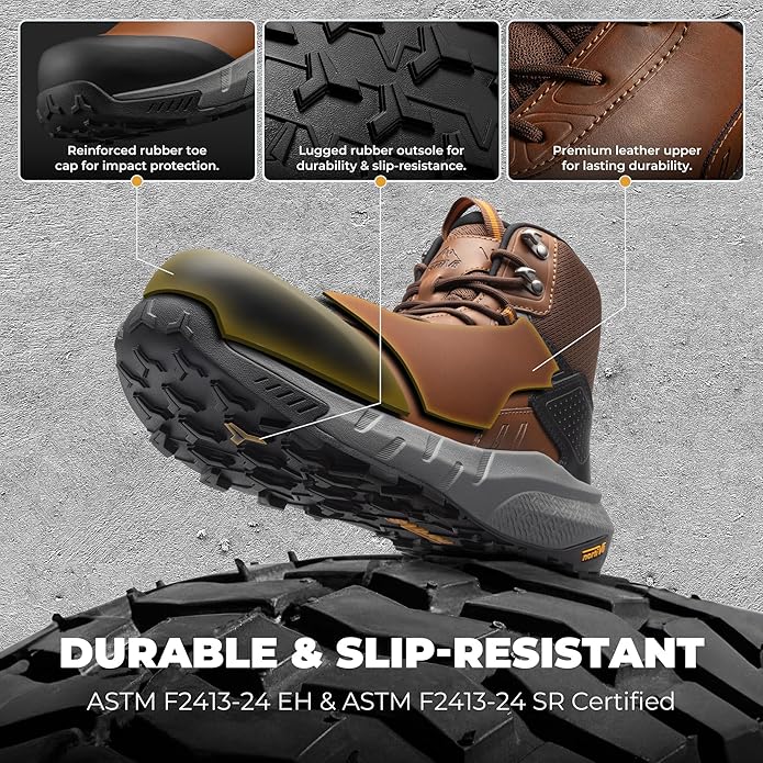 NORTIV 8 Composite Toe Boots for Men – Waterproof Lightweight Non-Slip ASTM F2412-24 & ASTM F2913-24 Safety Work Boots for Warehouse & Construction VaporGuard-Nano