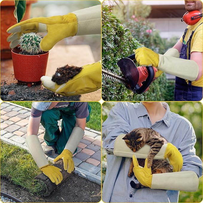 HANDLANDY Rose Pruning Gardening Gloves for Men Women, Thorn Proof Forearm Protection Leather Garden Gloves, Gardening Gifts for Gardeners (Butter Yellow, X-Large)