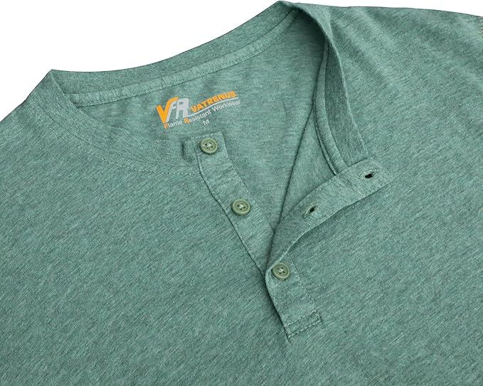 VATRENUS FR Shirts 4oz Lightweight Flame Resistant Henley 100% Cotton Men's Pre-Washed Fire Retardant Base Layer