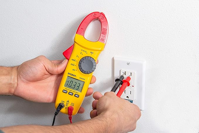 Gardner Bender Sperry Instruments DSA500A Digital Snap-Around Clamp Meter, 5 Function, 9 Range, 400-600V AC/DC, with Case, Measures Outlet & Panel Voltage, Yellow