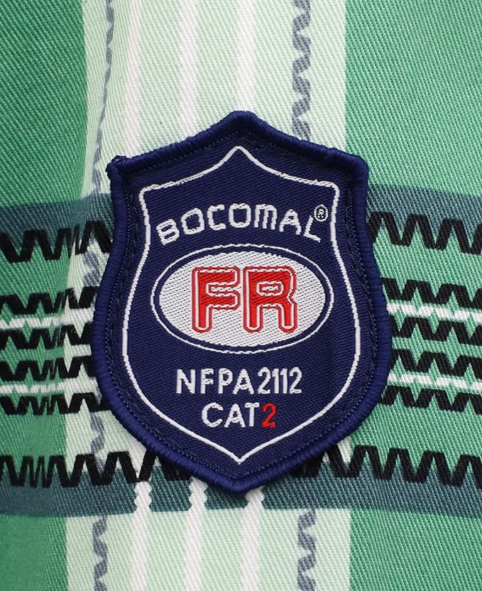 BOCOMAL FR Shirts for Men Printed Plaid Flame Resistant Clothing 6.5oz Cotton Button Up Welding Shirts NFPA2112 CAT2