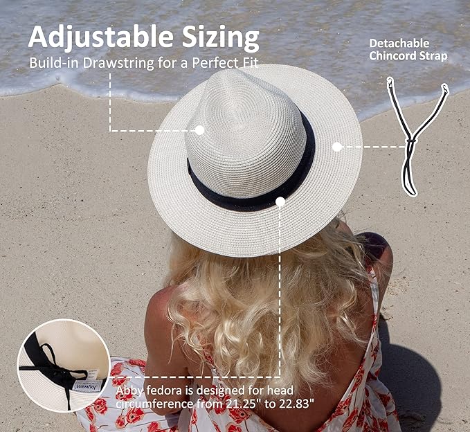 Joywant Womens Straw Fedora Beach Sun Hat, Packable Wide Brim Panama Hat for Women UV UPF50+ Summer Hat