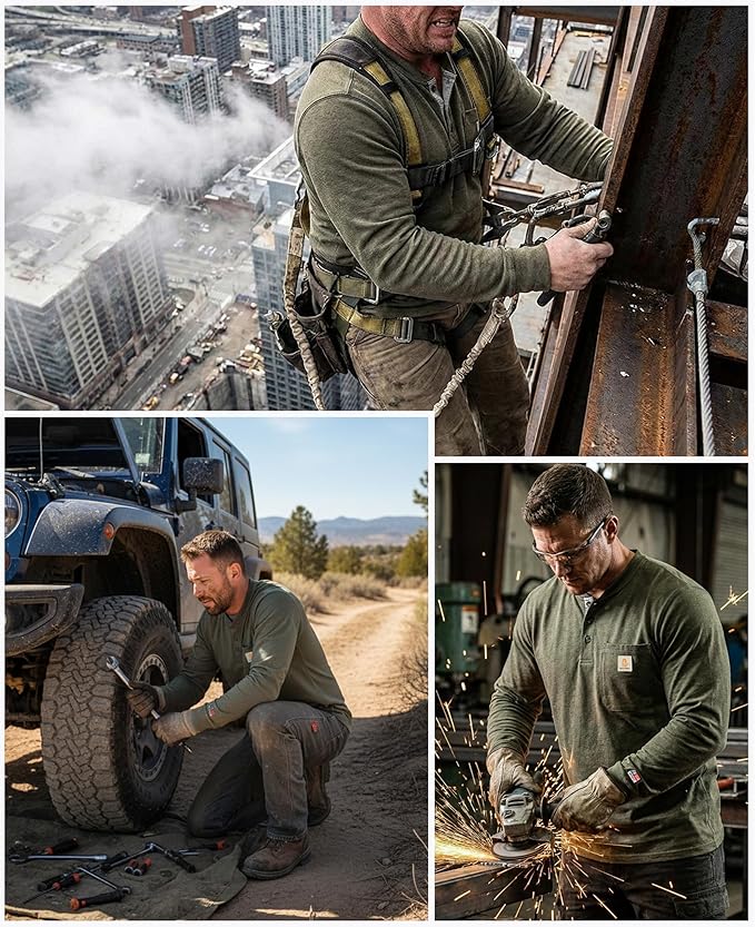 BOCOMAL FR Shirts for Men 5.5oz Lightweight Long Sleeve Work Henley Fire Resistant Shirt CAT2