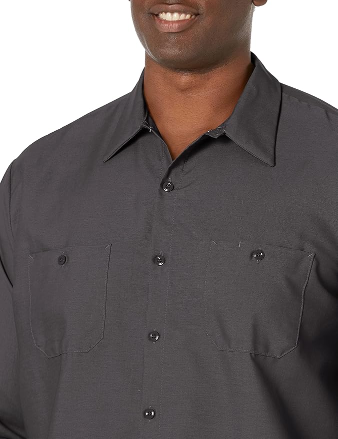 Red Kap Men's Long Sleeve Industrial Work Shirt | Moisture Wicking Button Up, Wrinkle Resistance Fights Fading & Stains