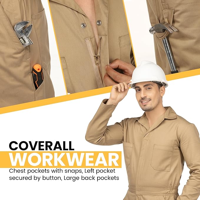 NY Threads Men’s Twill Coverall Relaxed Fit Long Sleeve Utility Work Wear