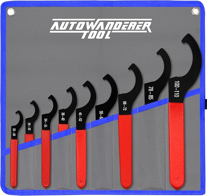 9Pcs Coilover Spanner Wrench Set, Adjustable Shock Wrench Universal Carbon Steel Spanners for Most Coil Over Shock Adjustments (Blue)