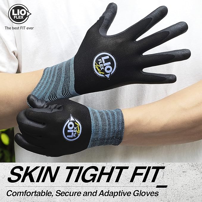 Safety Work Gloves with Touchscreen Fingers, 1 Pair Thin & Lightweight Working Gloves, Ideal for Warehouse Workers, Delivery Drivers, Nitrile Foam Coated Grip Gloves for Women and Men (Black, S)