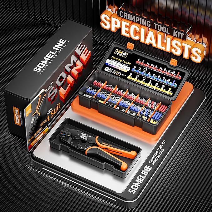 SOMELINE Wire Connectors Kit with Crimping Tool, 26 Types (UL Listed) Premium Insulated Electrical Terminals Assortment, 22-10 AWG Ratchet Wire Crimper - Ring, Butt, Quick Disconnects (187 Pcs)