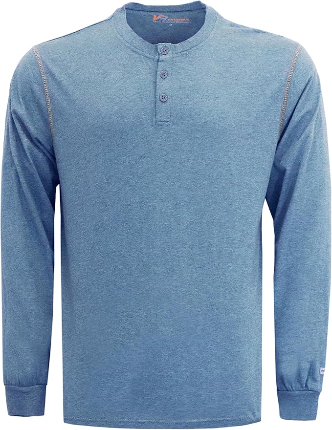 VATRENUS FR Shirts 4oz Lightweight Flame Resistant Henley 100% Cotton Men's Pre-Washed Fire Retardant Base Layer