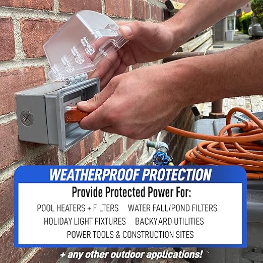 Sealproof 1-Gang Weatherproof Exterior in Use Outlet Cover and Box Kit - Metallic Electrical Outlet Box and UL Extra Duty, Lockable, in Use Outdoor Outlet Cover - Horizontal/Vertical Use