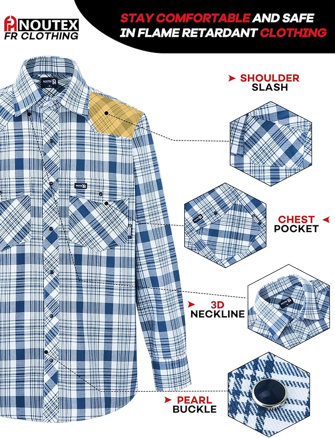 FR Ripstop & Waterproof Welding Shirts for Men 6.5oz Long Sleeve Button Down Fire Retardant 100% Cotton shirts CAT2